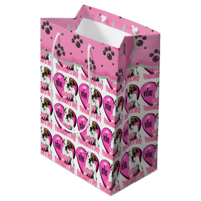 English Bulldog Valentine's Day Medium Gift Bag (Back Angled)