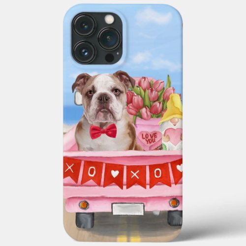 English Bulldog Valentines Day Truck Hearts iPhone 13 Pro Max Case