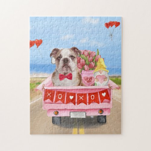 English Bulldog Valentines Day Truck Hearts Jigsaw Puzzle