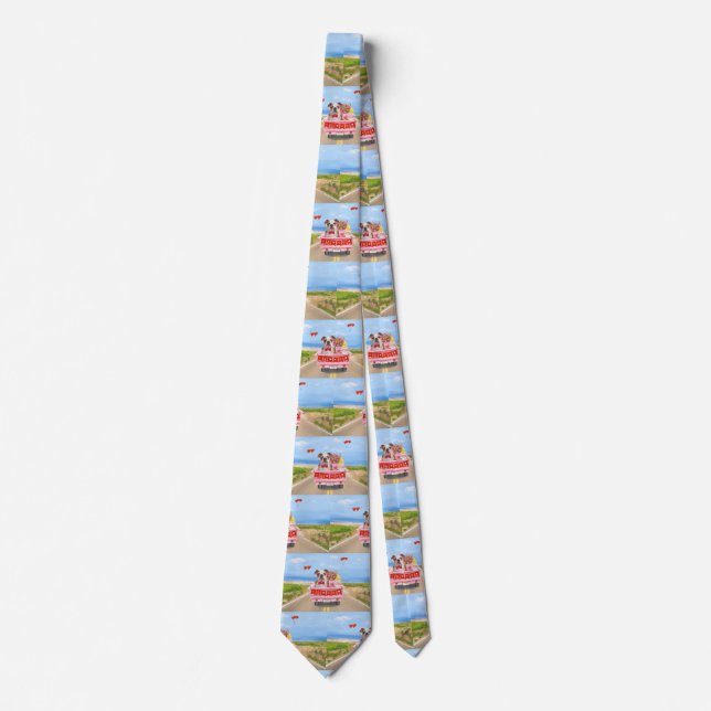 English Bulldog Valentine's Day Truck Hearts Neck Tie (Front)