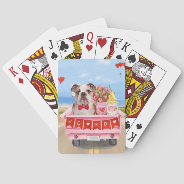 English Bulldog Valentine's Day Truck Hearts Poker Cards (Back)