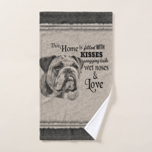 English Bulldog vintage portrait cute quote Bath Towel Set