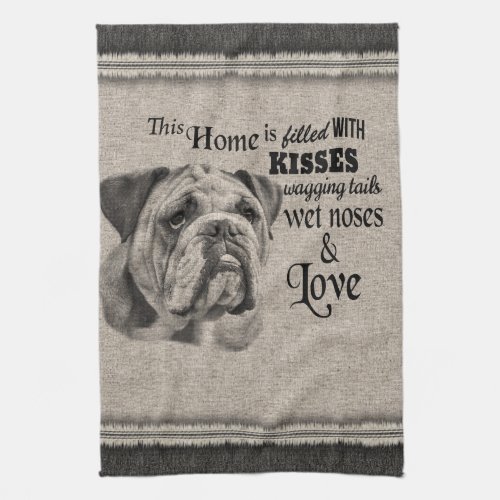 English Bulldog vintage portrait cute quote Kitchen Towel