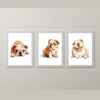 English Bulldog Wall Art, Bulldog Poster Art Sets
