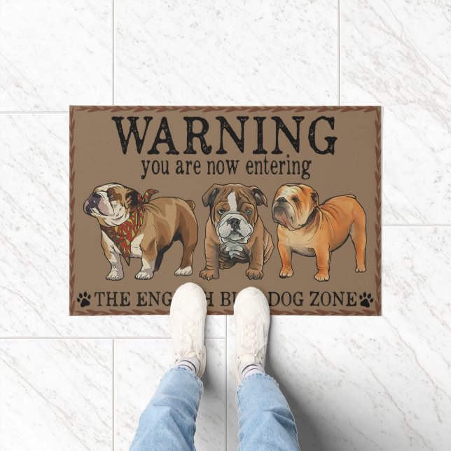 English Bulldog Warning Rug, Humor Quotes Doormat Zazzle
