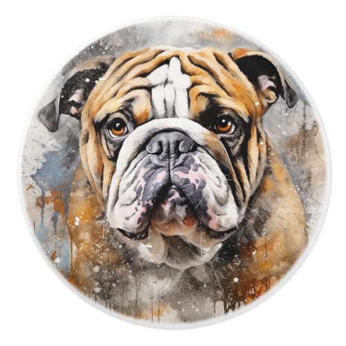 English Bulldog Watercolor Art Ceramic Knob