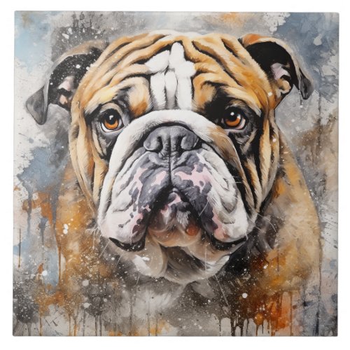 English Bulldog Watercolor Art Ceramic Tile