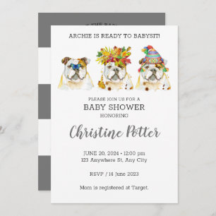 English Bulldog Watercolor Baby Shower Invitation