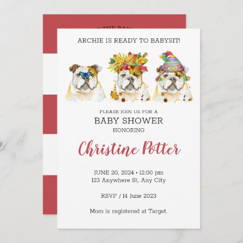 English Bulldog Watercolor Baby Shower Invitation