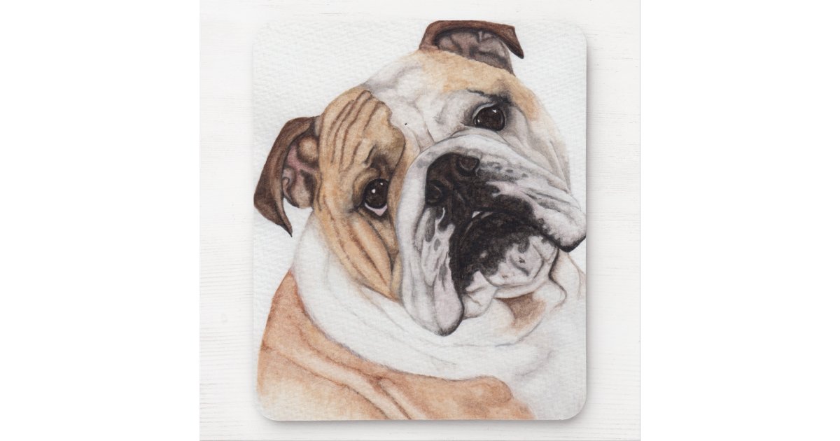 English Bulldog Watercolor Painting Mousepad Zazzle Com