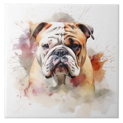 English Bulldog Watercolor Portrait Ceramic Tile