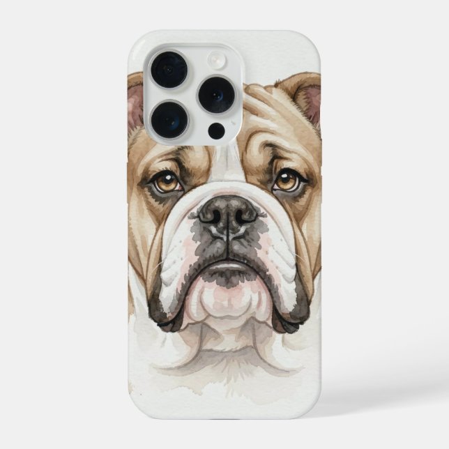 English Bulldog Watercolour Portrait iPhone Case (Back)