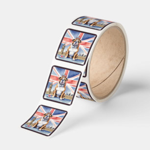 English Bulldog Wearing Crown Union Jack Flag Square Sticker