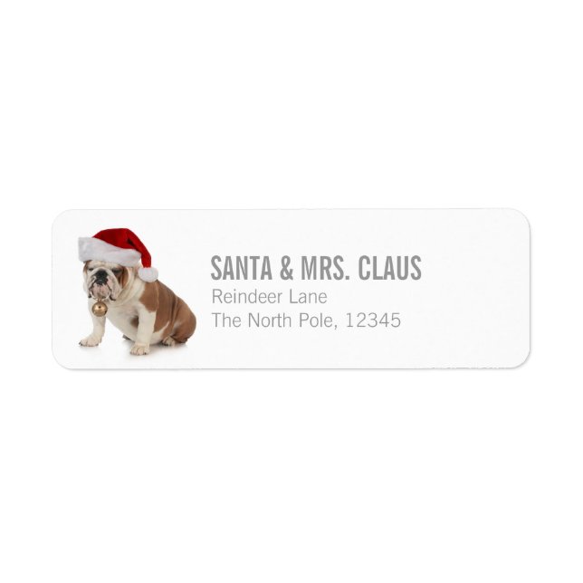 English Bulldog Wearing Santa Hat Label (Front)
