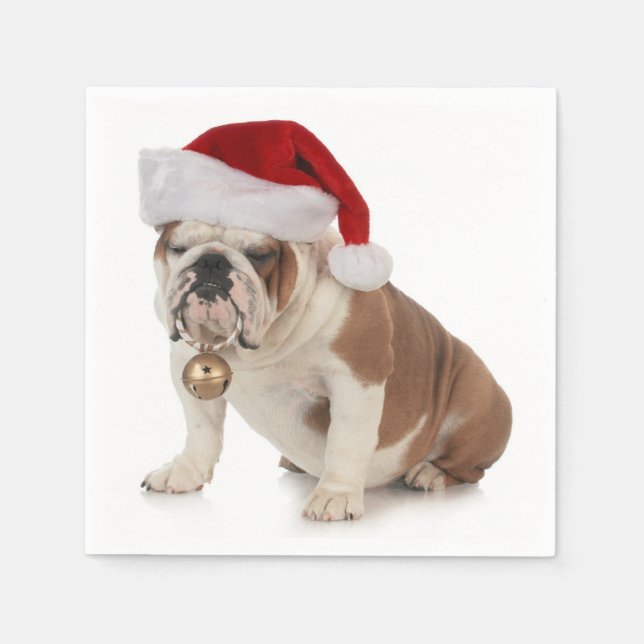 English Bulldog Wearing Santa Hat Paper Napkins (Front)