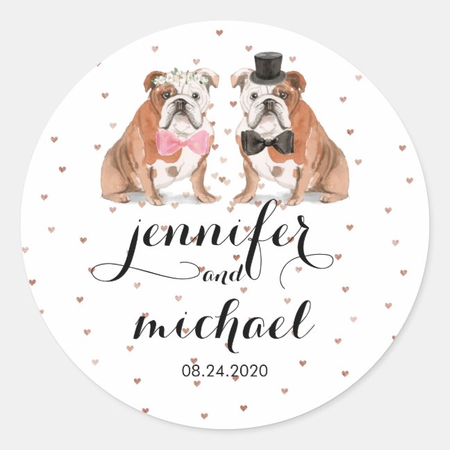 English Bulldog wedding Classic Round Sticker