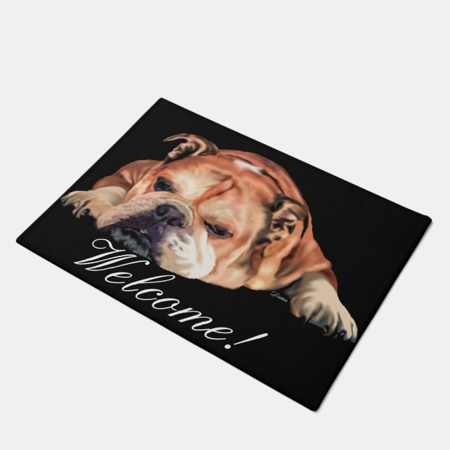 English Bulldog , Welcome Doormat (Angled)