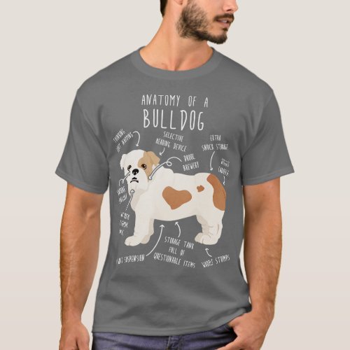 English Bulldog White and Fawn Dog Anatomy T_Shirt