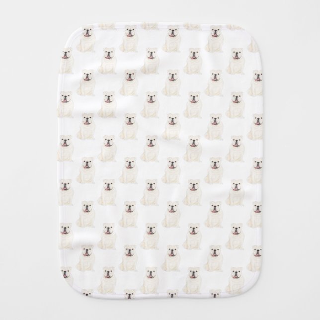 English Bulldog (White) Baby Burp Cloth (Front)