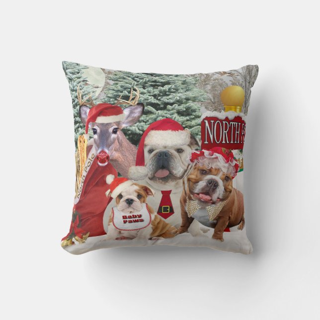 English Bulldog Winter Fun Pillow (Front)