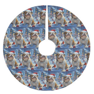 English Bulldog Winter Wonderland Christmas Joy Brushed Polyester Tree Skirt