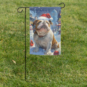 English Bulldog Winter Wonderland Christmas Joy  Garden Flag