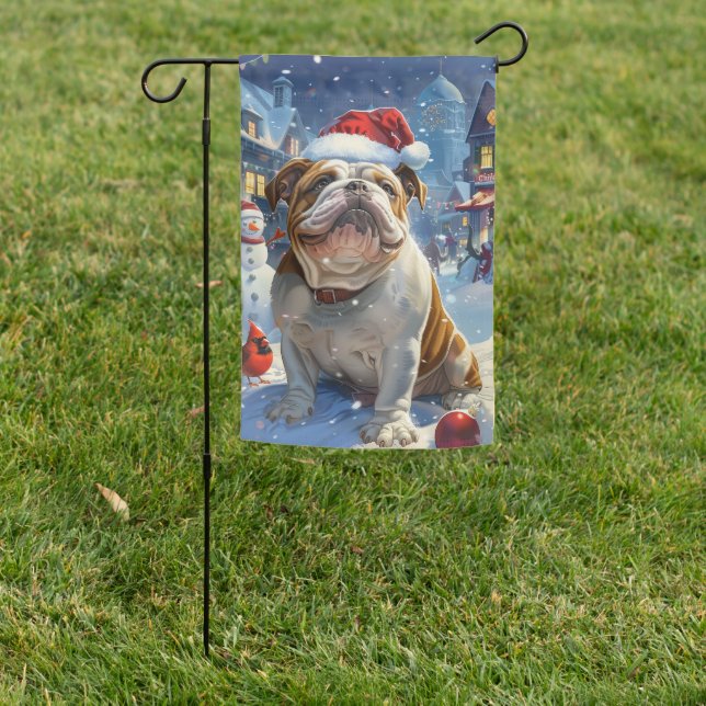 English Bulldog Winter Wonderland Christmas Joy  Garden Flag (In SItu)