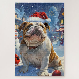 English Bulldog Winter Wonderland Christmas Joy  Jigsaw Puzzle