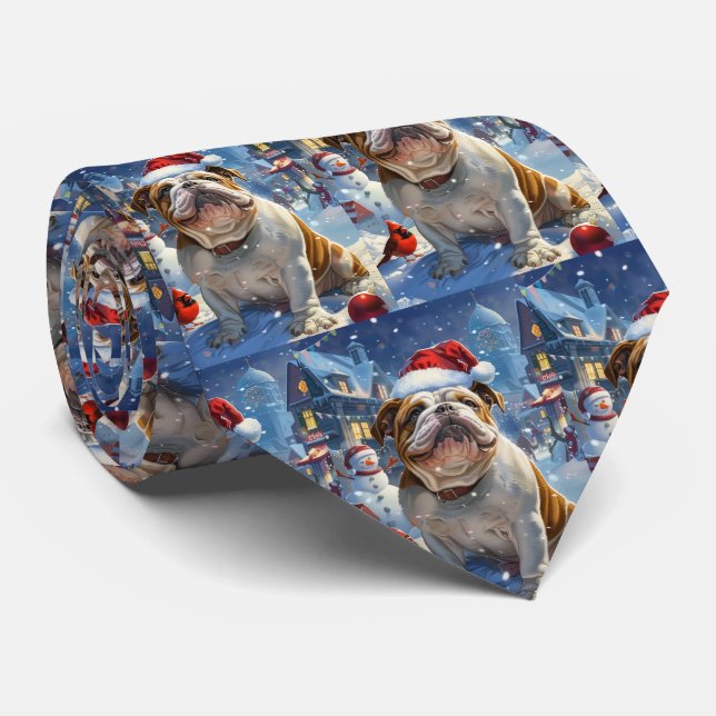 English Bulldog Winter Wonderland Christmas Joy  Neck Tie (Rolled)