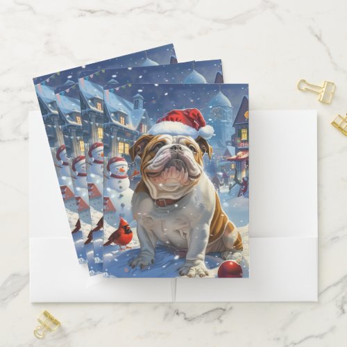 English Bulldog Winter Wonderland Christmas Joy  Pocket Folder