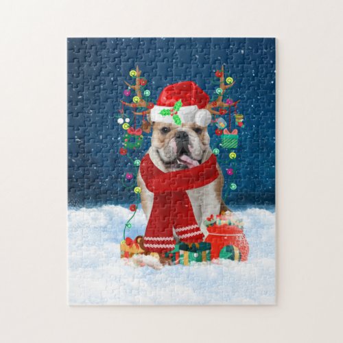 English Bulldog with Christmas gifts Jigsaw Puzzle