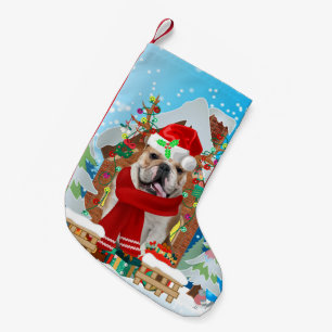 English Bulldog with Christmas gifts Small Christmas Stocking