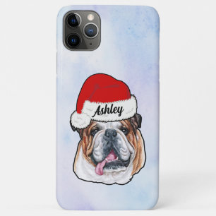 English Bulldog with Christmas Hat Holiday Dog iPhone 11 Pro Max Case