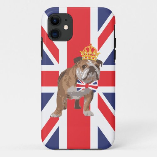 English Bulldog with Crown and Union Jack  Bow Tie iPhone 11 Case