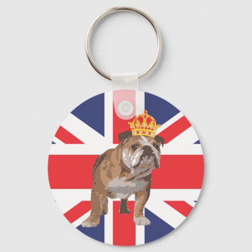 English Bulldog with Crown and Union Jack Keychain