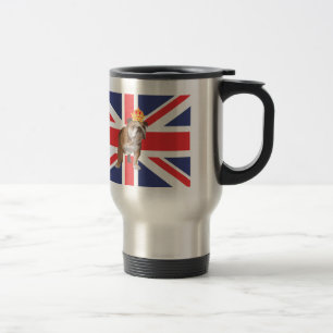 English Bulldog with Crown and Union Jack Travel Mug