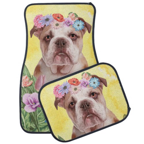 English Bulldog with Flowers  Car Floor Mat