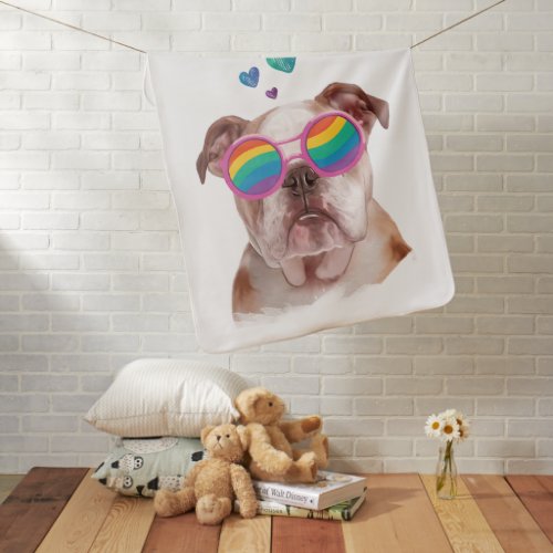 English Bulldog with Hearts Valentines Day Baby Blanket