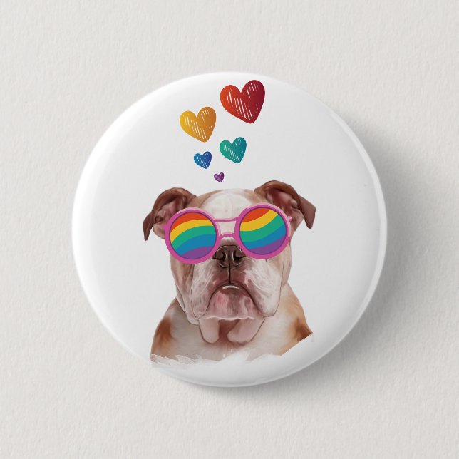 English Bulldog with Hearts Valentine's Day  Button (Front)