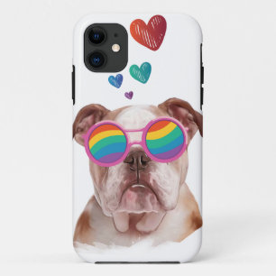 English Bulldog with Hearts Valentine's Day iPhone 11 Case