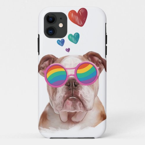 English Bulldog with Hearts Valentines Day  iPhone 11 Case