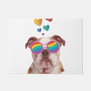 English Bulldog with Hearts Valentine's Day Doormat