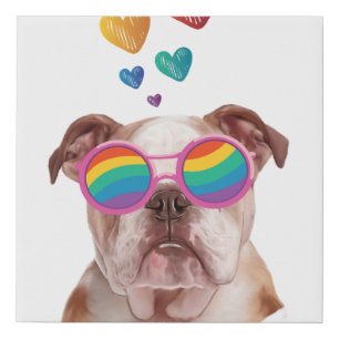 English Bulldog with Hearts Valentine's Day  Faux Canvas Print