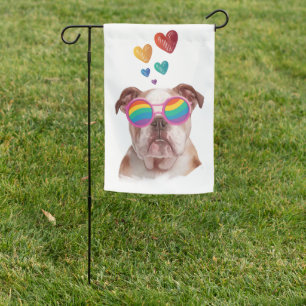 English Bulldog with Hearts Valentine's Day Garden Flag