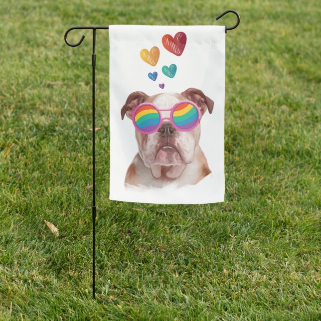 English Bulldog with Hearts Valentine's Day  Garden Flag (In SItu)