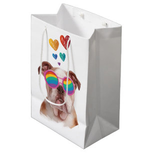 English Bulldog with Hearts Valentine's Day Medium Gift Bag