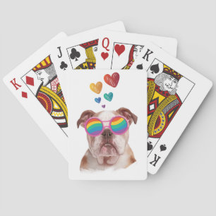 English Bulldog with Hearts Valentine's Day Poker Cards