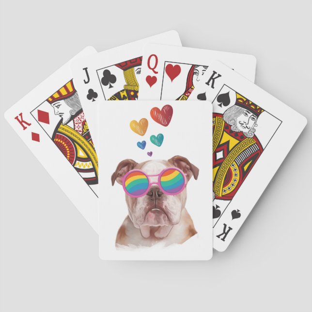 English Bulldog with Hearts Valentine's Day Poker Cards (Back)