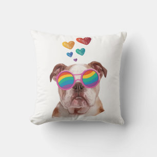English Bulldog with Hearts Valentine's Day Throw Pillow