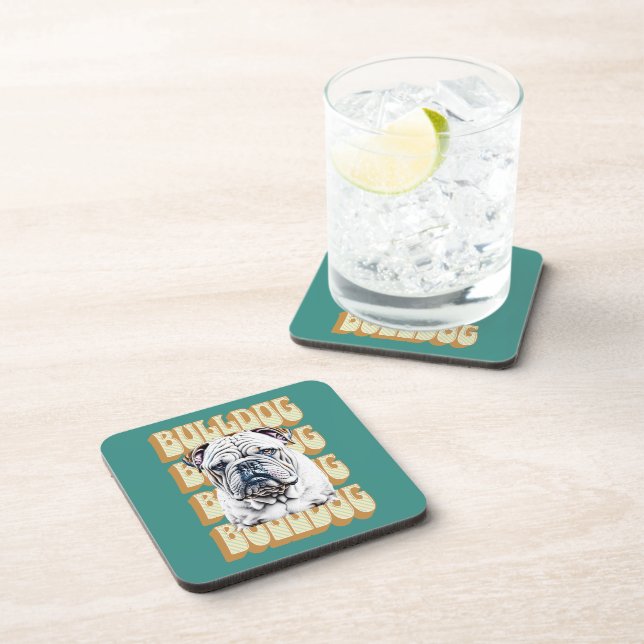 English Bulldog with Retro Font Beverage Coaster (Right Side)